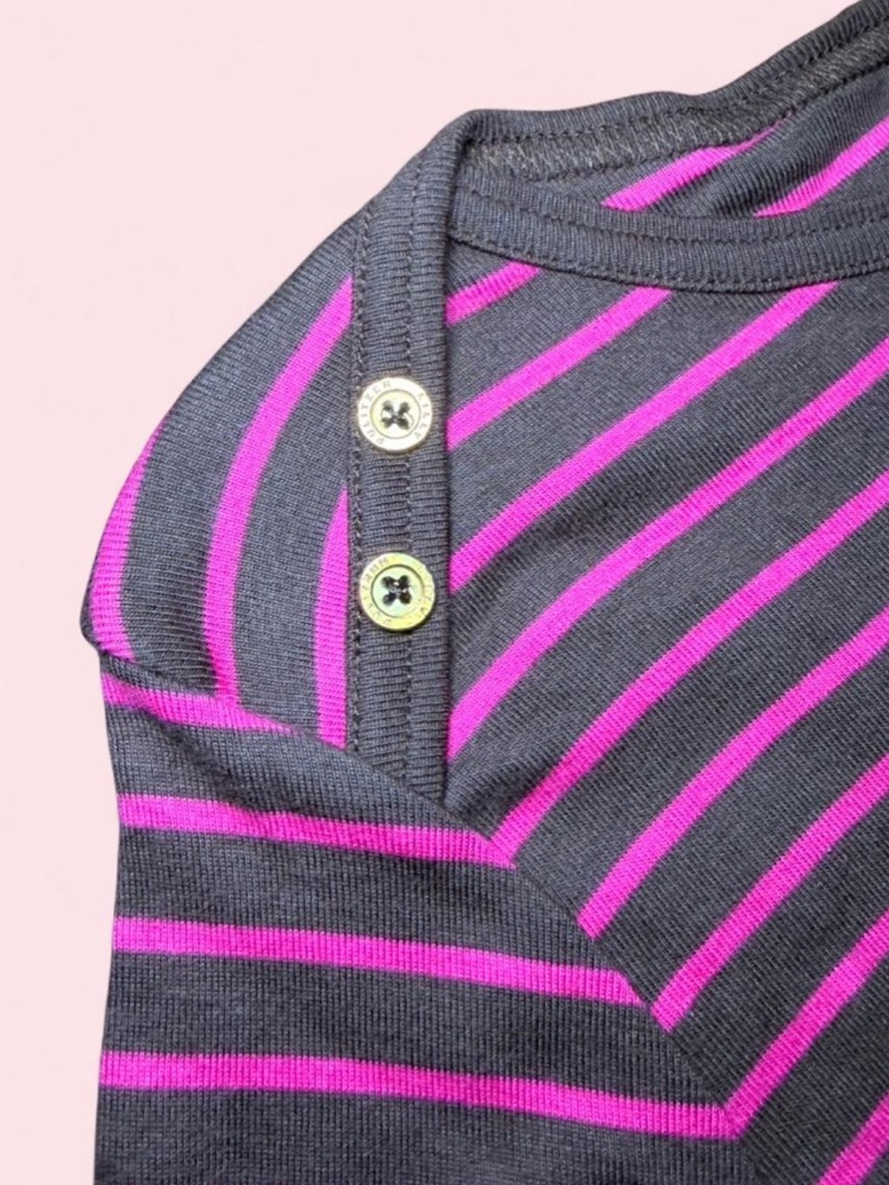 Lilly Pulitzer Striped Pima Cotton Modal Top Medium Pink Brown Gold Button - Picture 5 of 8